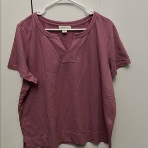 Coldwater Creek Pink/Purple Split Neck French Terry Tee XL